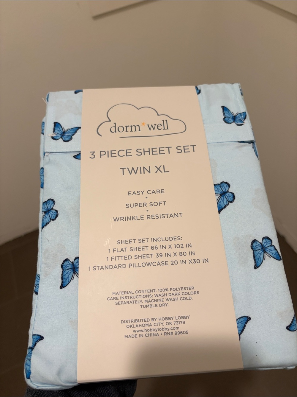 Dorm Well Twin XL 3-Piece Sheet Set - Blue Butterfly - Picture 4 of 5